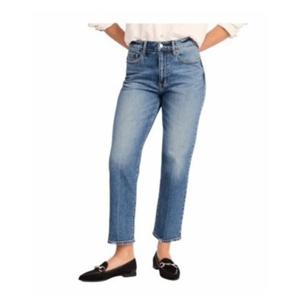 Daze‎ Denim Hi-Rise Straight Leg Hug Jeans Blue Medium Wash Denim 26